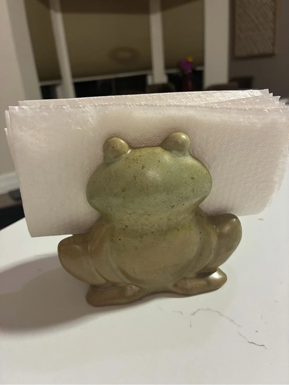 Green Ceramic Frog Figurine Napkin Holder - Decorative Home Accent